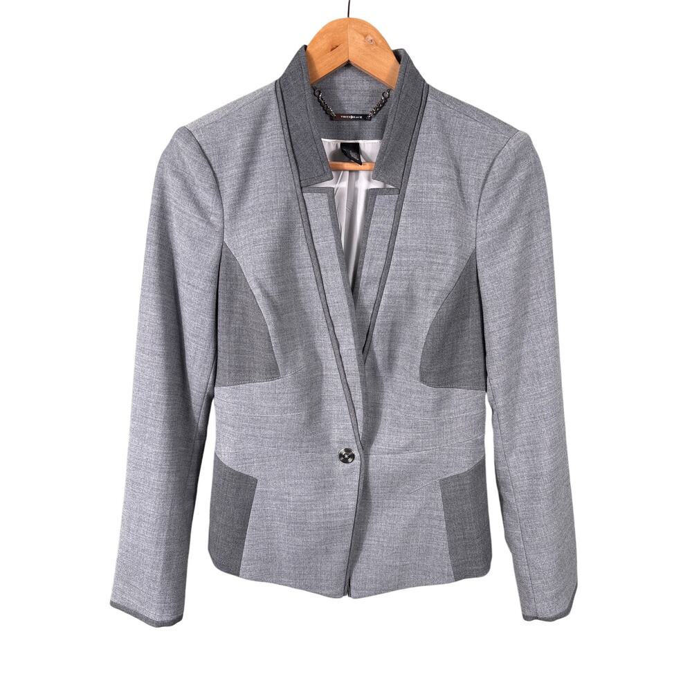 White House Black Market Women's Size‎ 4 Gray Patchwork Colorblock Blazer Jacket
